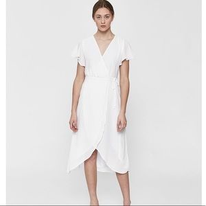 White Flutter Sleeve Wrap Dress